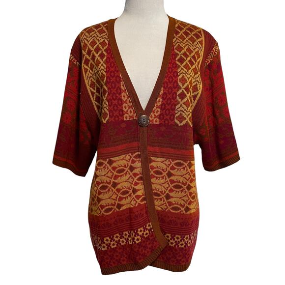 Coldwater Creek Single Button Cardigan Womens Large Rust Berry & Camel Sweater - Picture 1 of 7